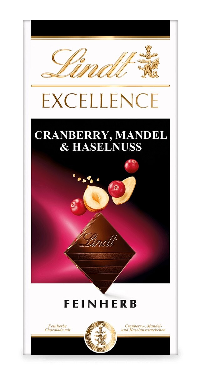 

Темный шоколад Lindt Excellence, клюква, миндаль и фундук, 100г