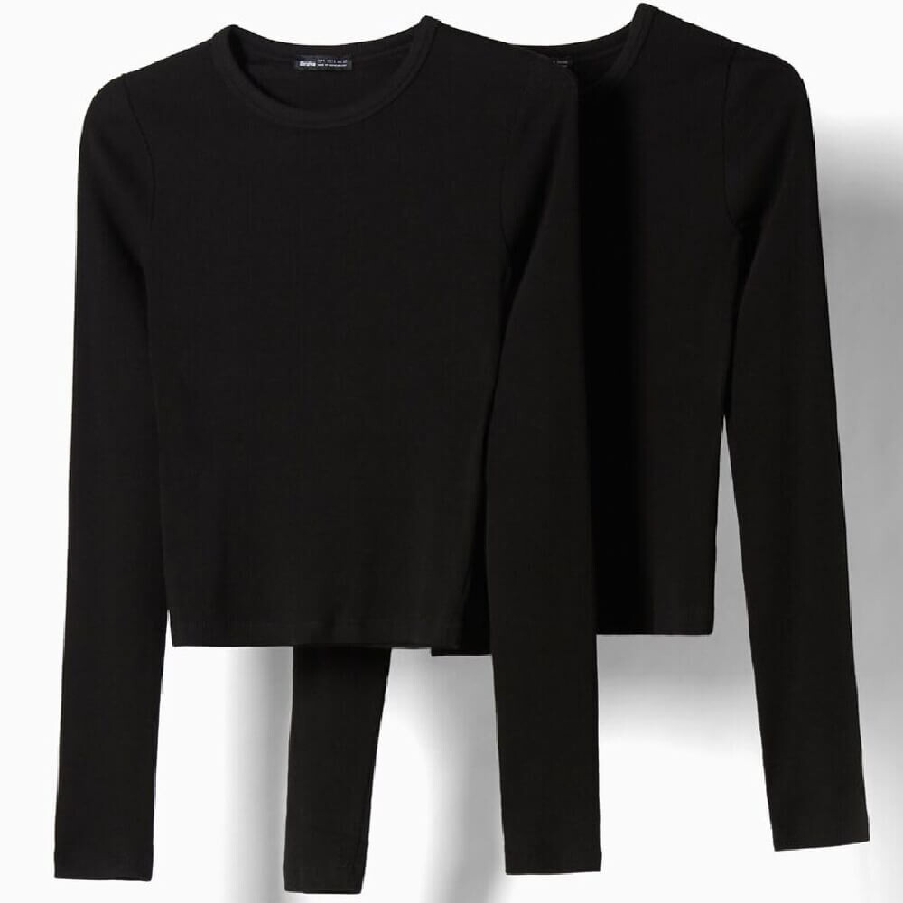

Комплект топов Bershka Long Sleeve Ribbed, черный