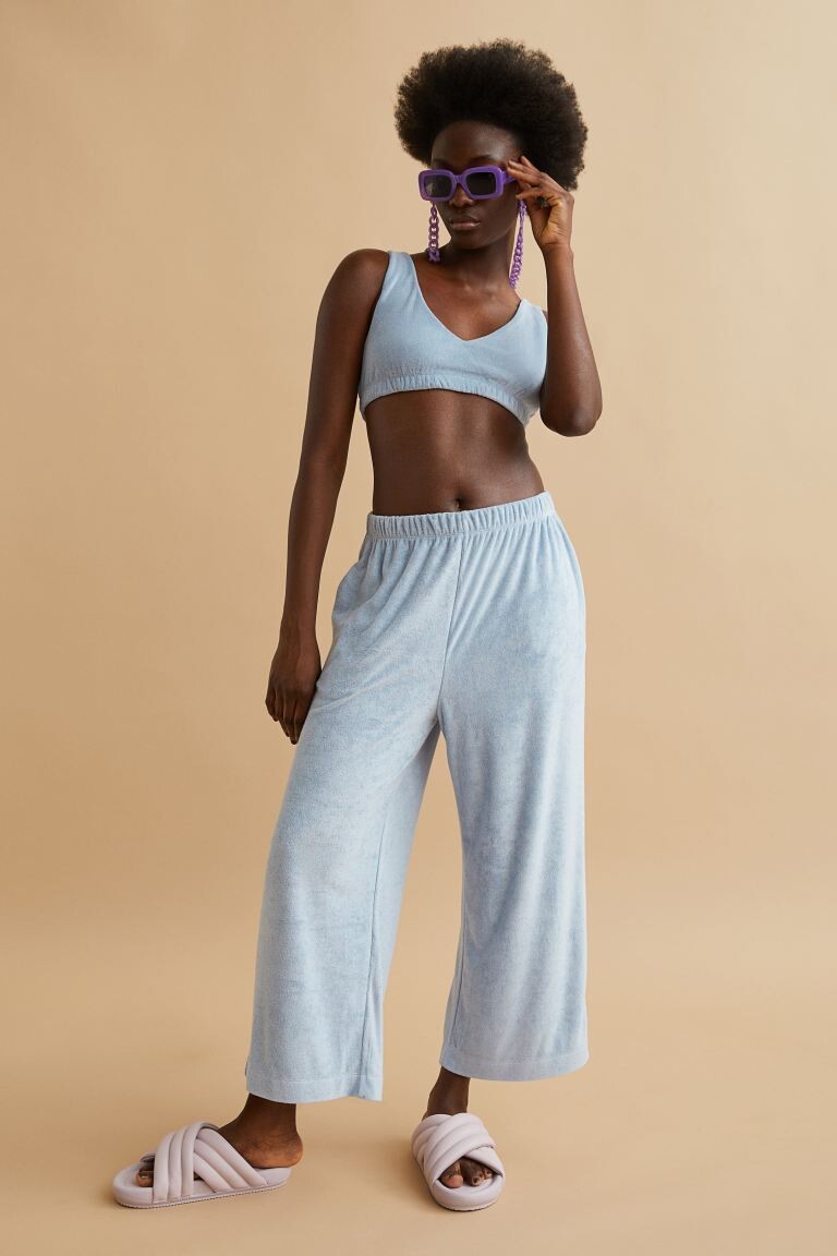 

Махровые брюки до щиколотки H&M, светло-синий