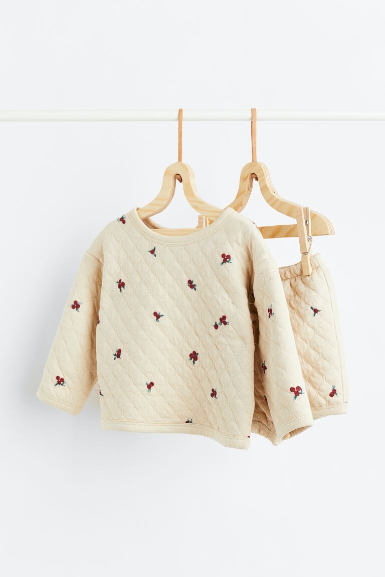 

Стеганый комплект из 2 предметов H&M, светло-бежевый/черничный