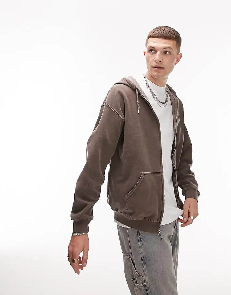 

Толстовка Topman Oversized Full Zip, коричневый