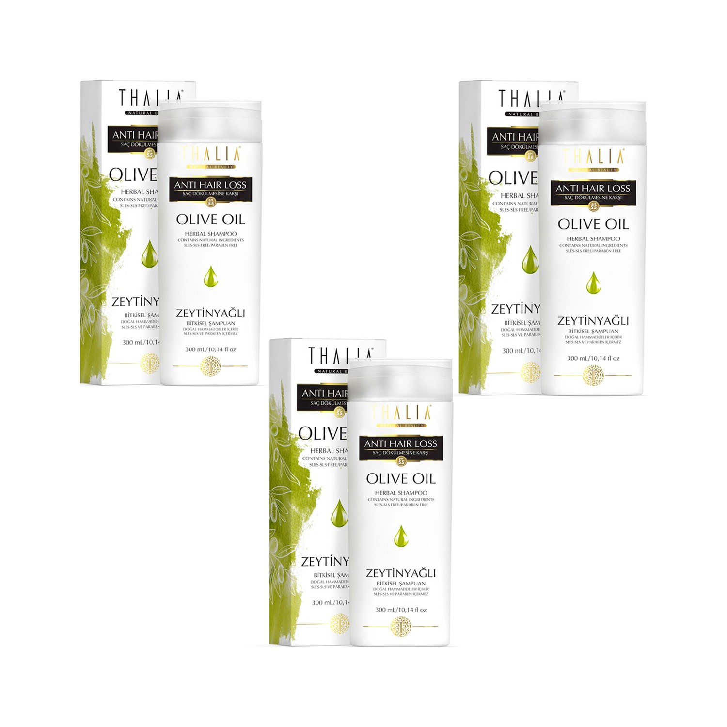 Шампунь Thalia с оливковым маслом, 3 тюбика по 300 мл антивозрастная маска thalia sleeping beauty 100 мл
