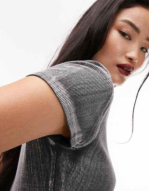 

Серое платье миди с короткими рукавами и ребристым джерси Topshop
