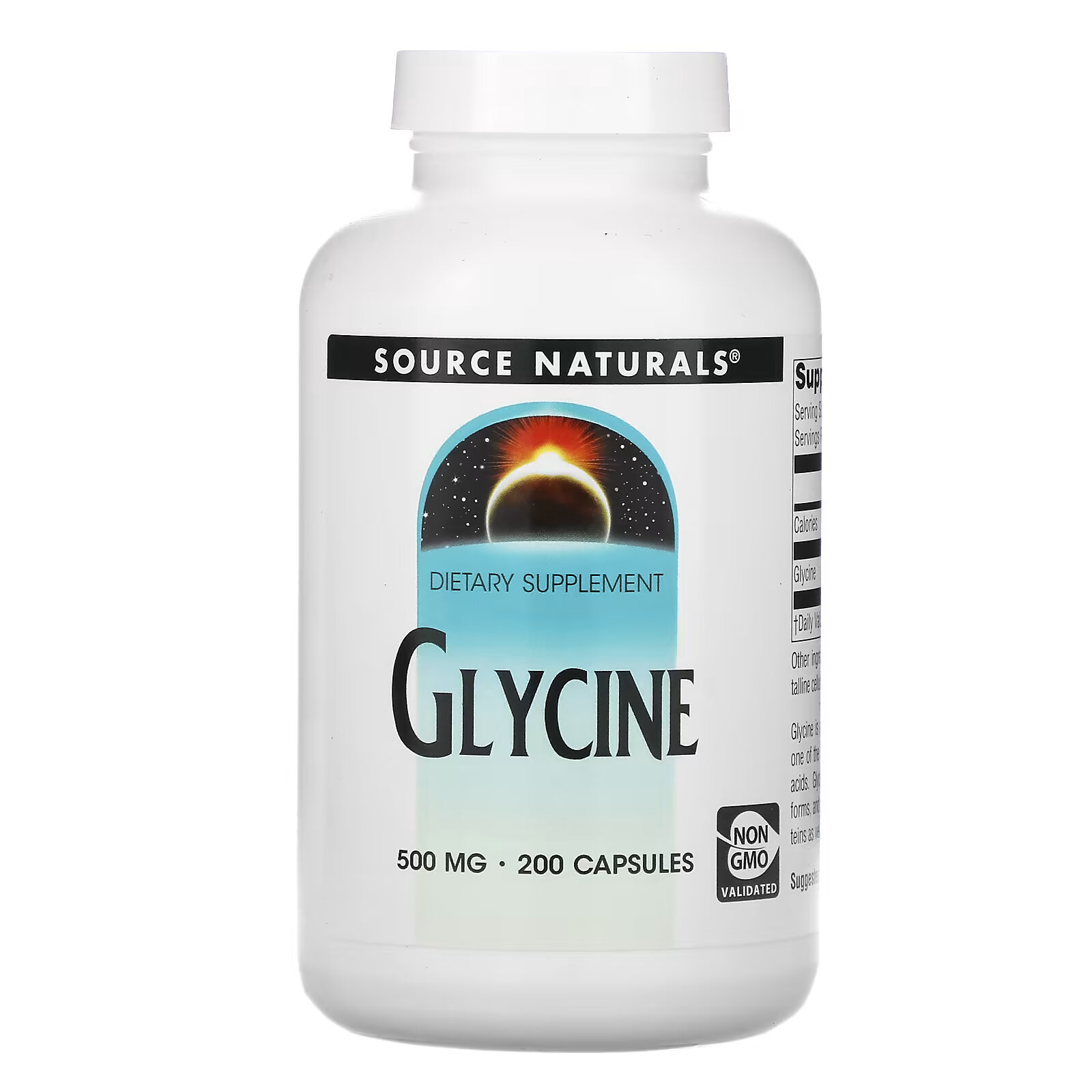 Source Naturals, глицин, 500 мг, 200 капсул source naturals rejuvenzyme 500 капсул