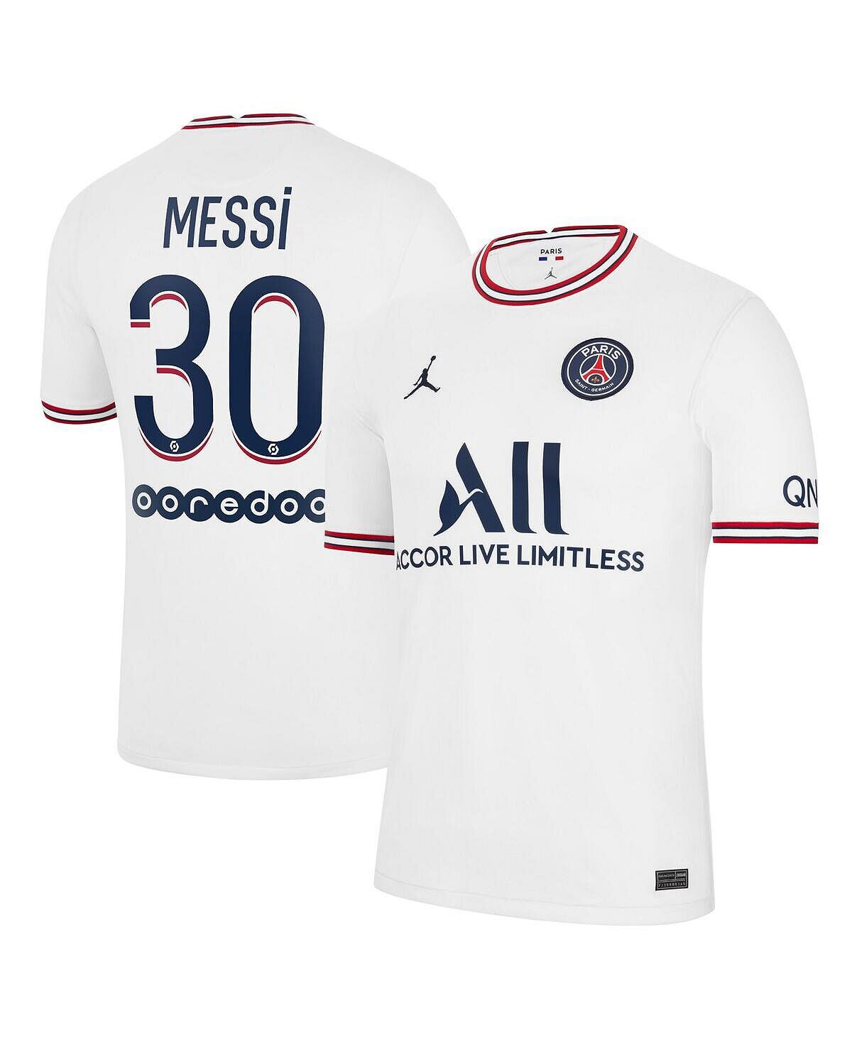 

Мужская марка lionel messi white paris saint-germain 2021/22 четвертая копия джерси Jordan, белый