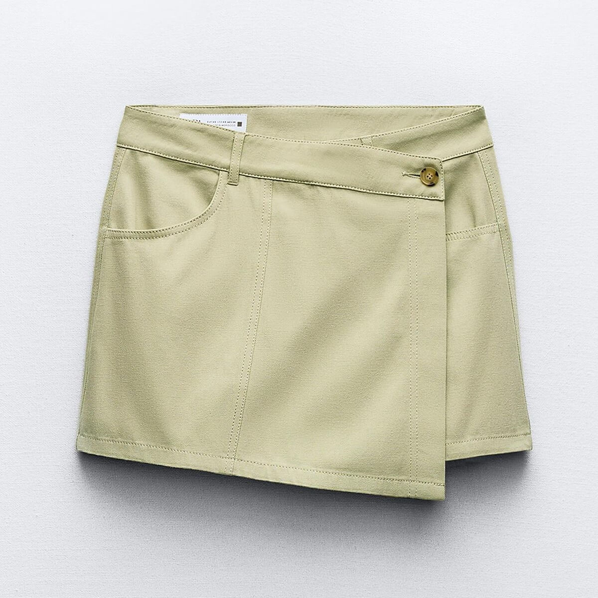 Юбка-шорты Zara Crossover Culottes, светло-зеленый юбка шорты trendyol с завышенной талией и пуговицами серый