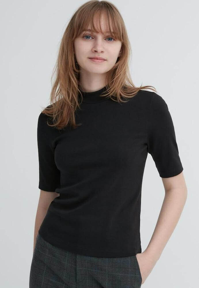 

Футболка с завышенным воротом и удлиненными рукавами Uniqlo Cotton, черный