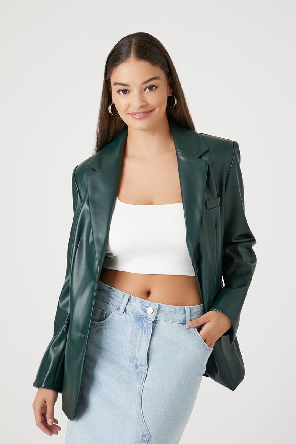 

Блейзер из искусственной кожи Forever 21, зеленый