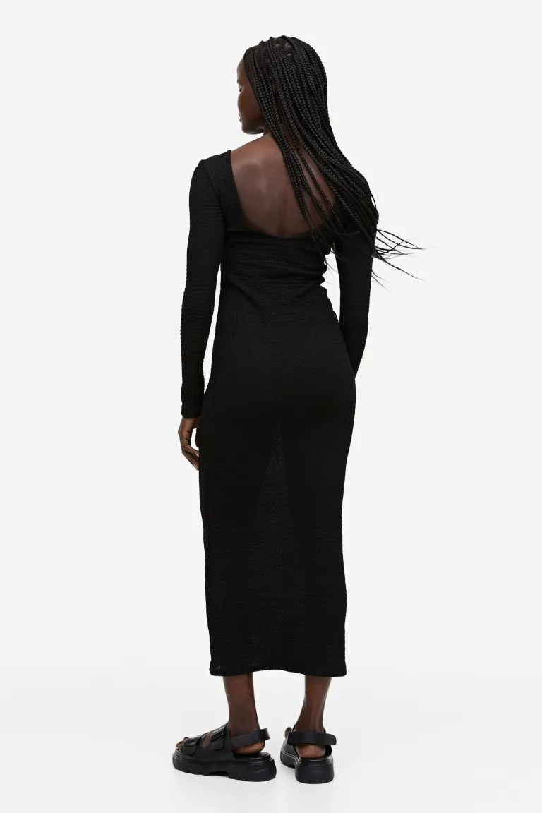 

Платье из рельефного трикотажа и кружева H&M, черный