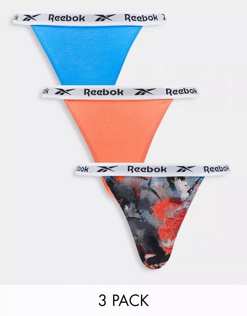 

Комплект из трех трусов-стрингов Reebok Isla серого и черного цвета с абстрактным принтом