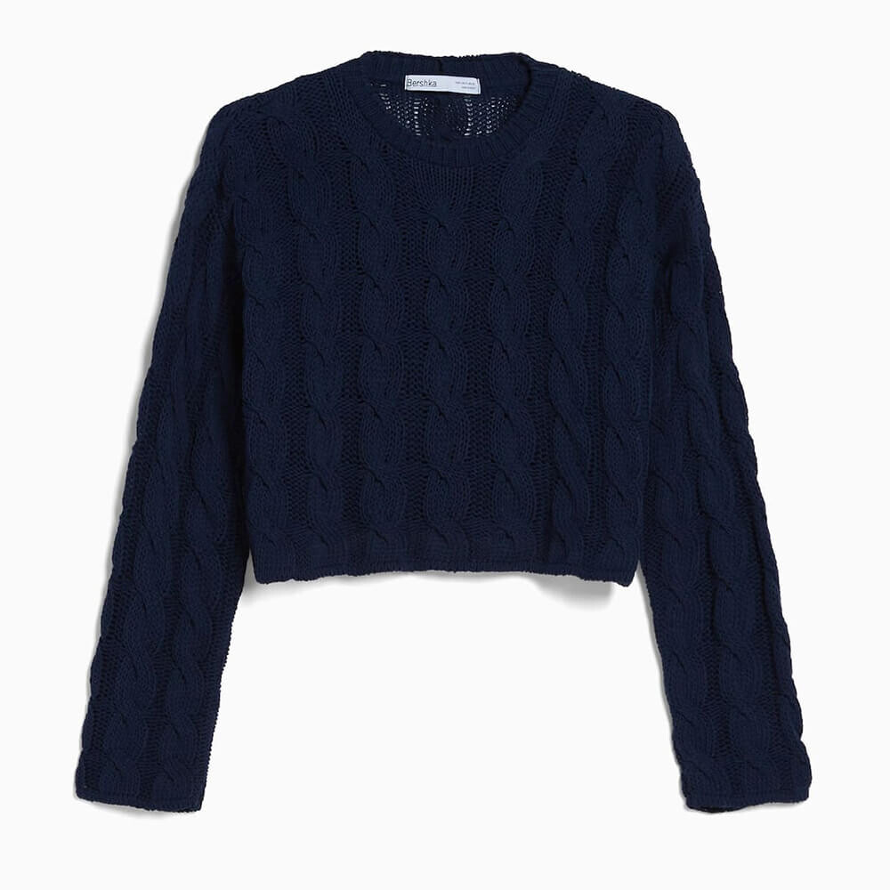 

Свитер Bershka Crew Neck Braided, синий