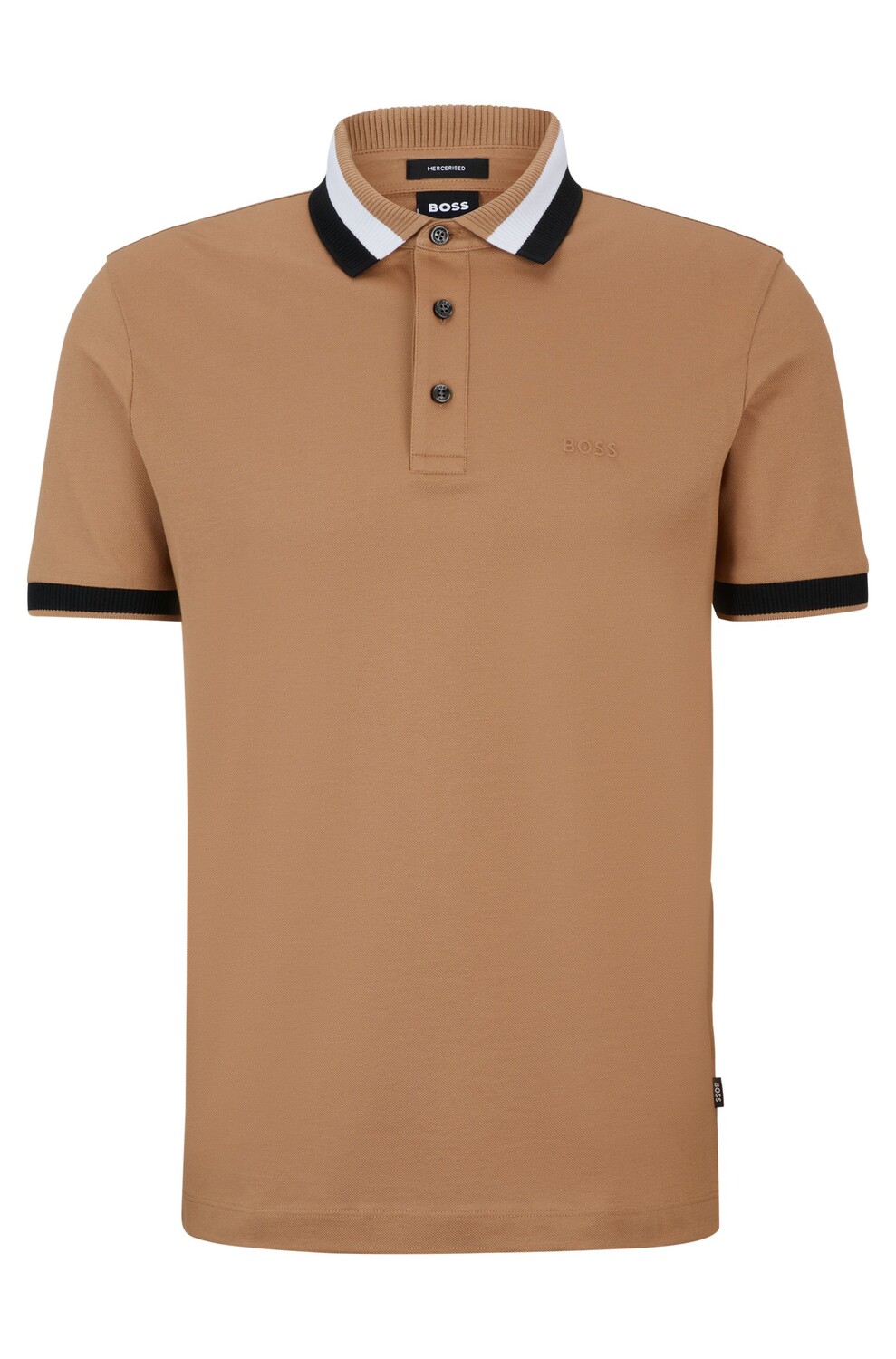

Футболка поло Boss Mercerized-cotton With Signature-stripe Collar, бежевый