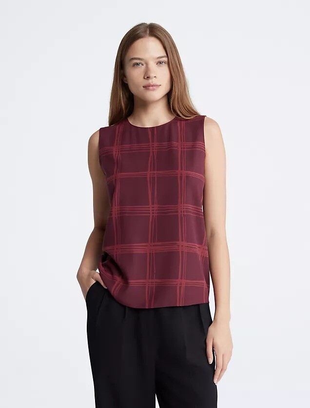 Топ Calvin Klein Check Sleeveless, бордовый