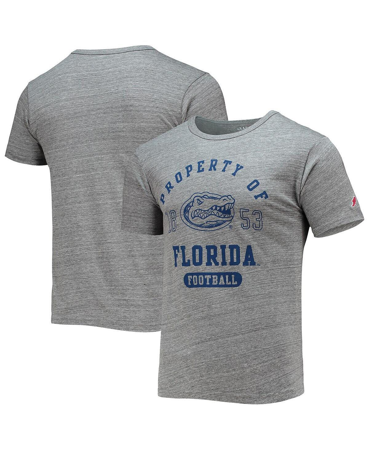 

Мужская футболка с меланжевым серым принтом florida gators hail mary football victory falls tri-blend League Collegiate Wear, мульти