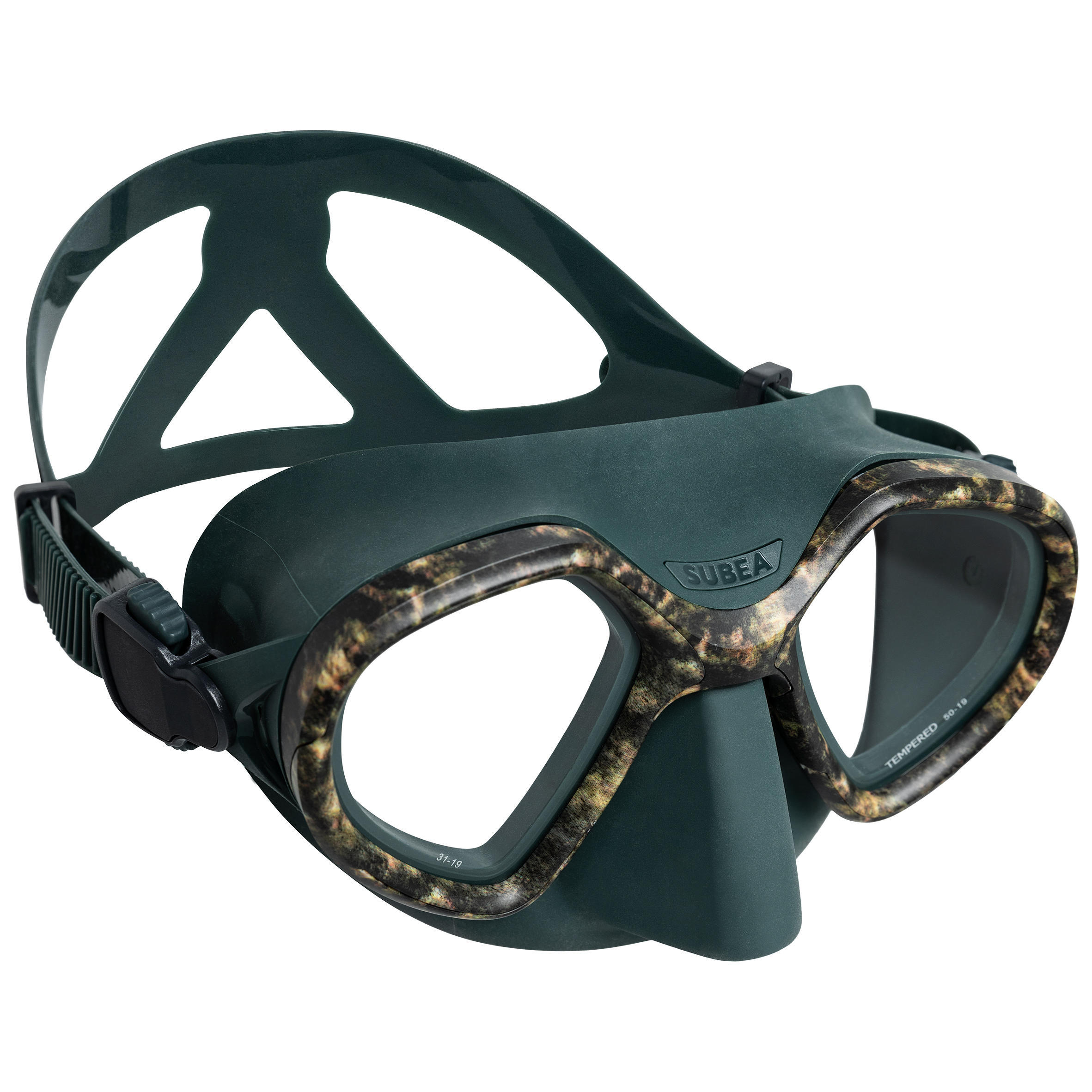 Маска для подводной охоты с двойным иллюминатором черная SPF 500 Subea профессиональная маска для подводной охоты подводная маска