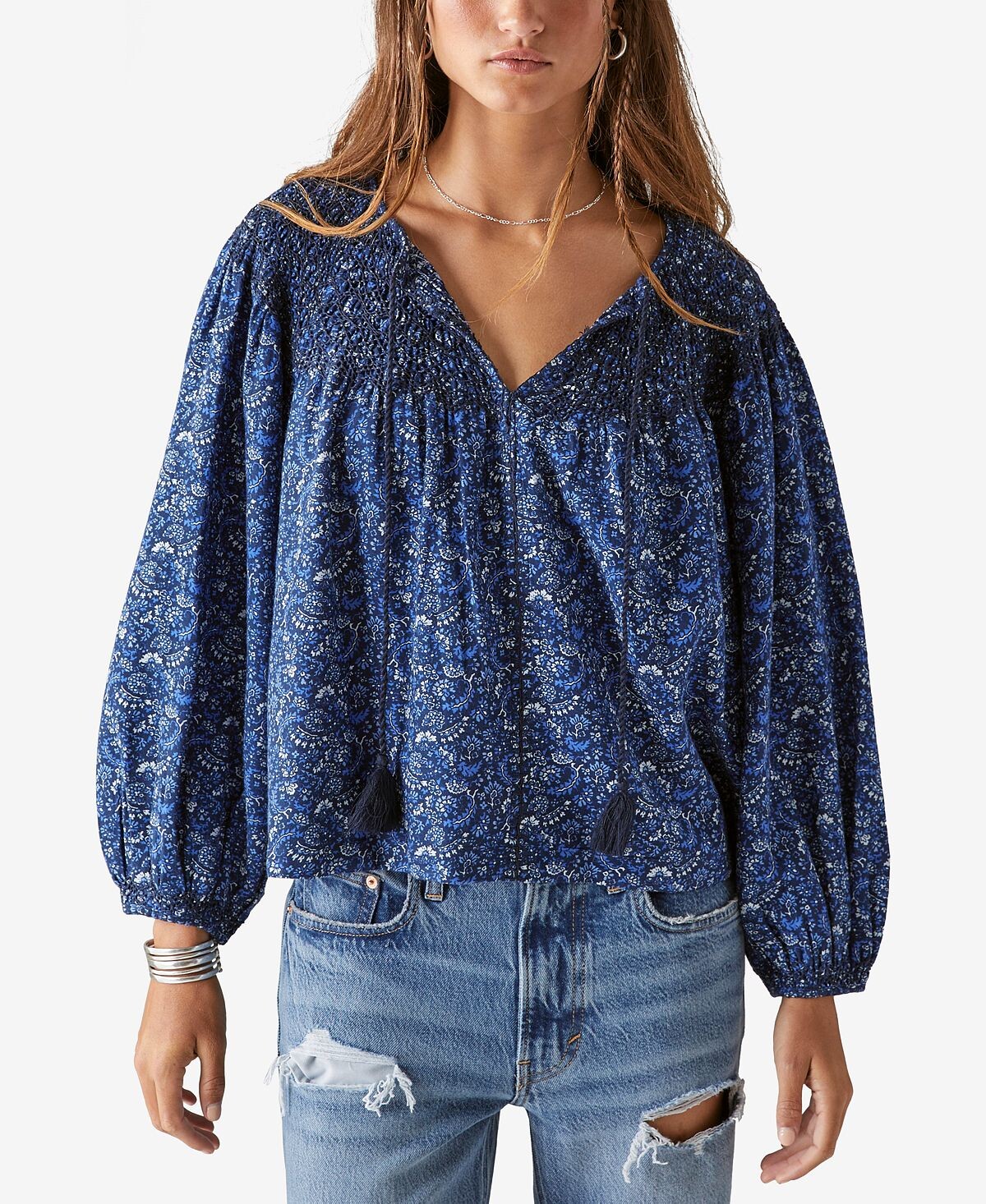 

Женская присборенная крестьянская блуза с принтом Lucky Brand, мульти