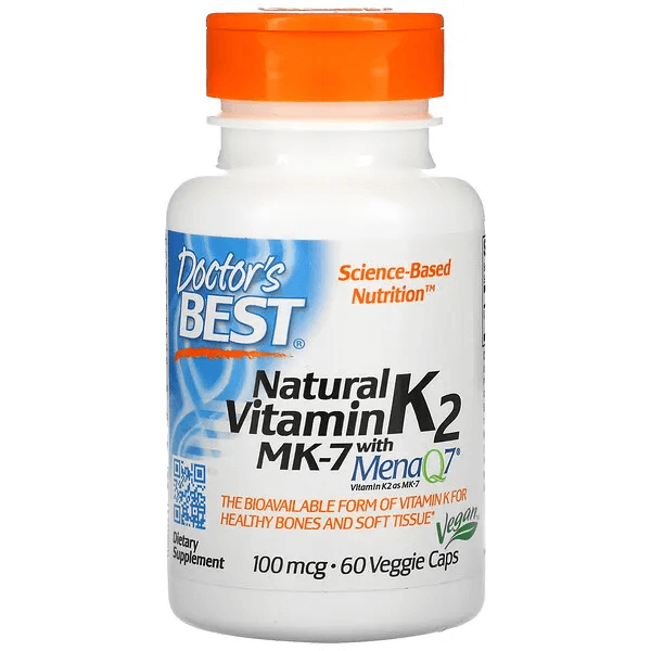 doctor s best витамин k2 mk 7 с menaq7 45 мкг 60 вегетарианских капсул Натуральный витамин K2 MK-7 с MenaQ7, Doctor's Best, 100 мкг, 60 растительных капсул