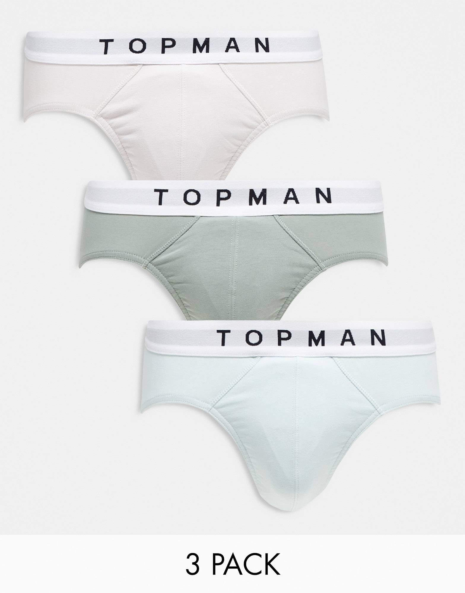 Комплект трусов Topman With White Elastic, 3 шт, серый/голубой/светло-зеленый