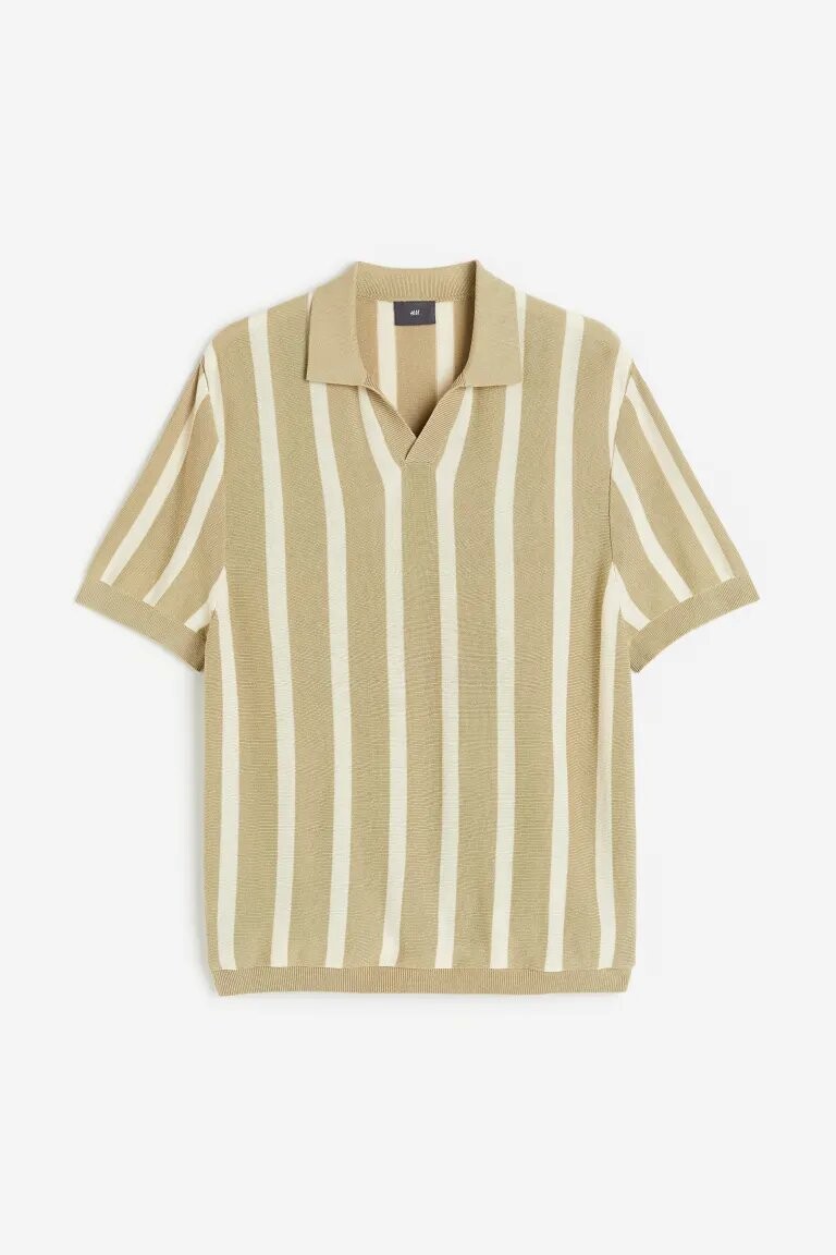 

Поло H&M Regular Fit Fine-knit Cotton, зелёный в полоску