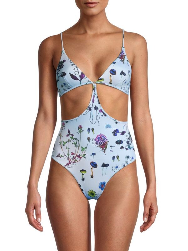 

Цельный купальник с вырезами и цветочным принтом Stella McCartney Blue