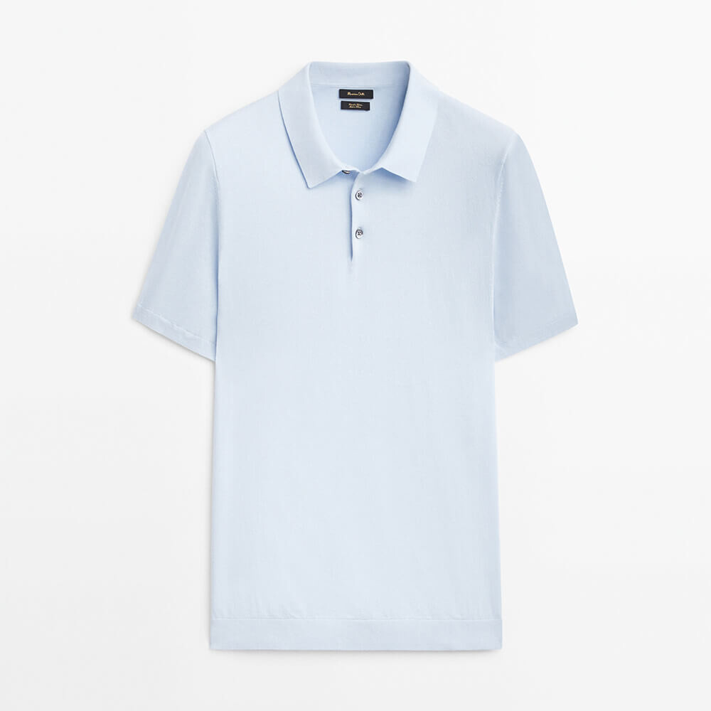 

Поло Massimo Dutti Short Sleeve Cotton Sweater, небесно-голубой, Синий