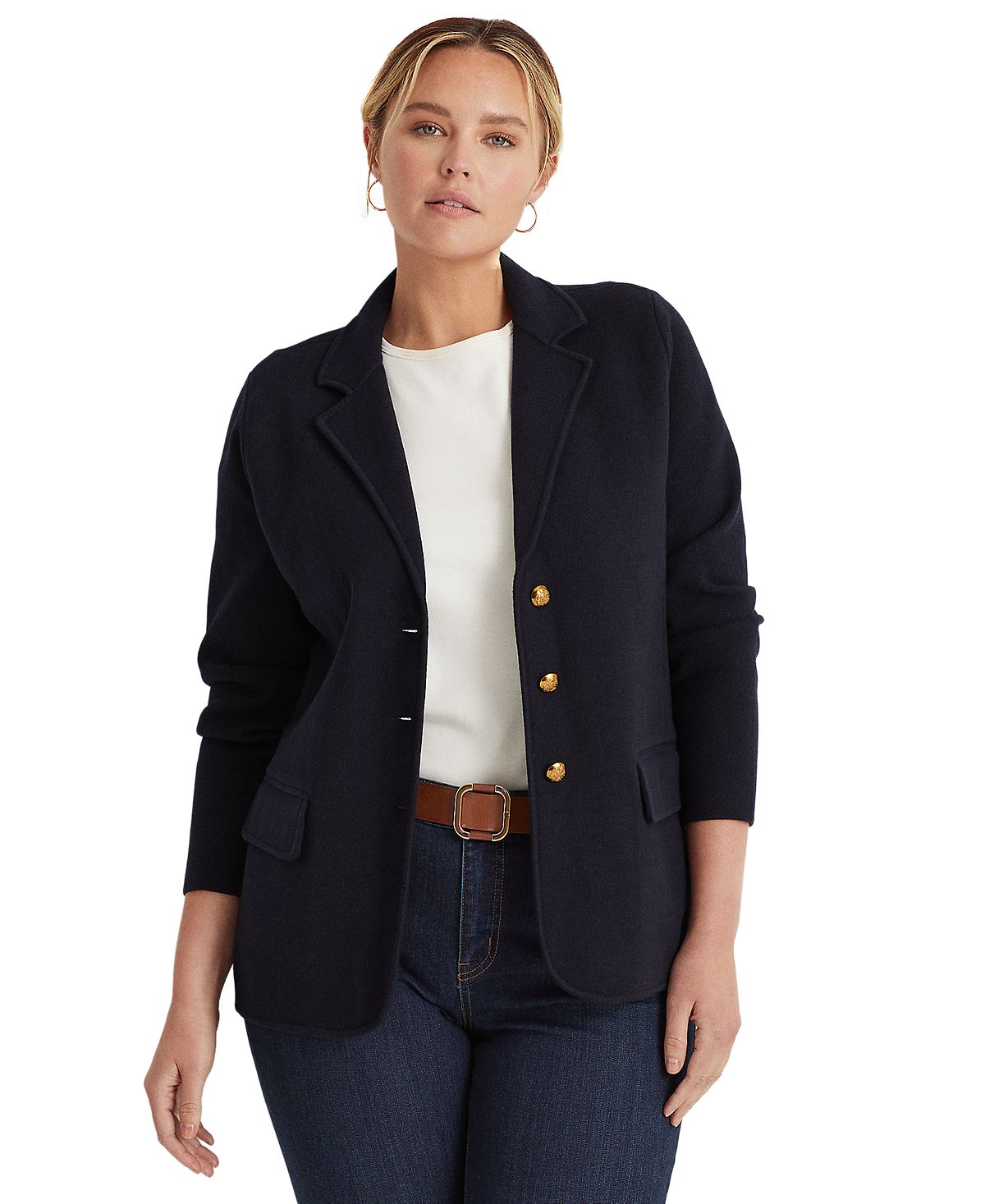 цена Женский однобортный пиджак из чесаного хлопка больших размеров Lauren Ralph Lauren