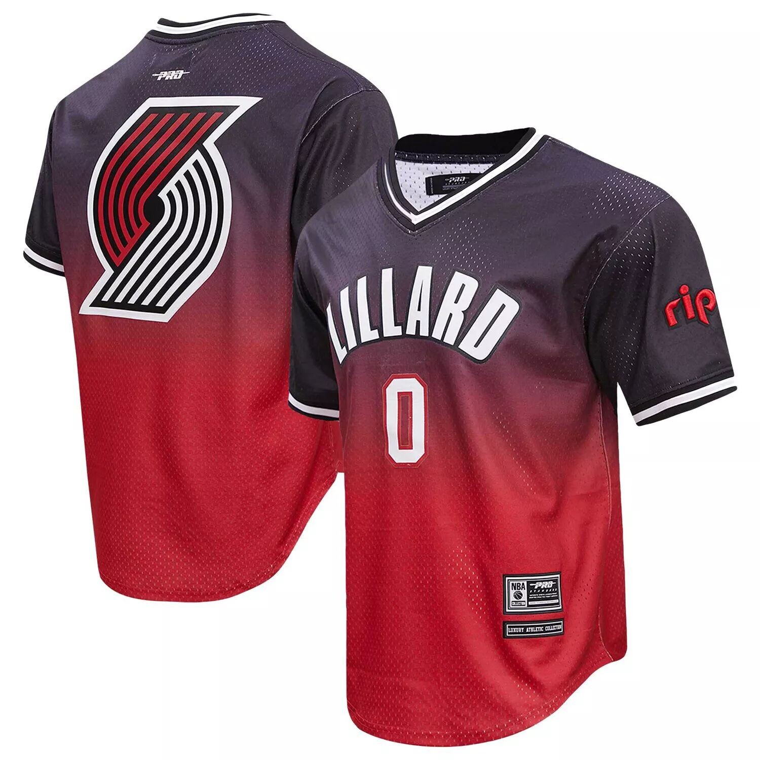 

Мужская футболка Pro Standard Damian Lillard черно-красная Portland Trail Blazers с омбре именем и номером, Черный