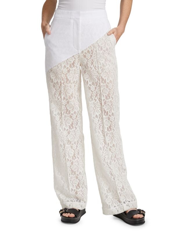 

Кружевные расклешенные брюки 3.1 Phillip Lim из флока, ivory