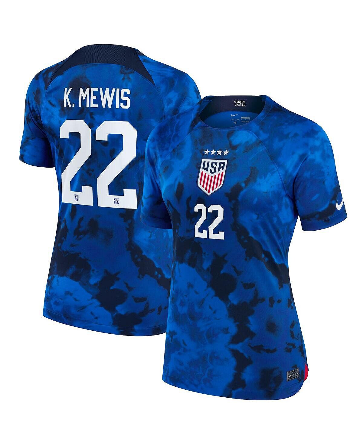 

Женская футболка kristie mewis blue uswnt 2022/23 away breathe stadium replica player jersey Nike, синий