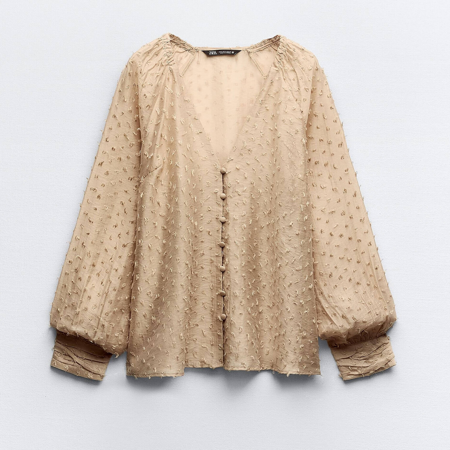 

Блузка Zara Semi-sheer Dotted Mesh, бежевый