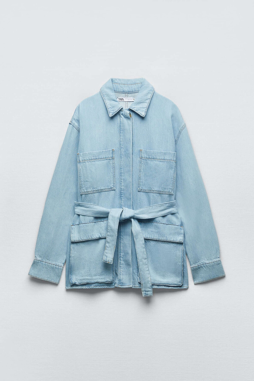 

Рубашка Zara Denim With Belt, светло-голубой
