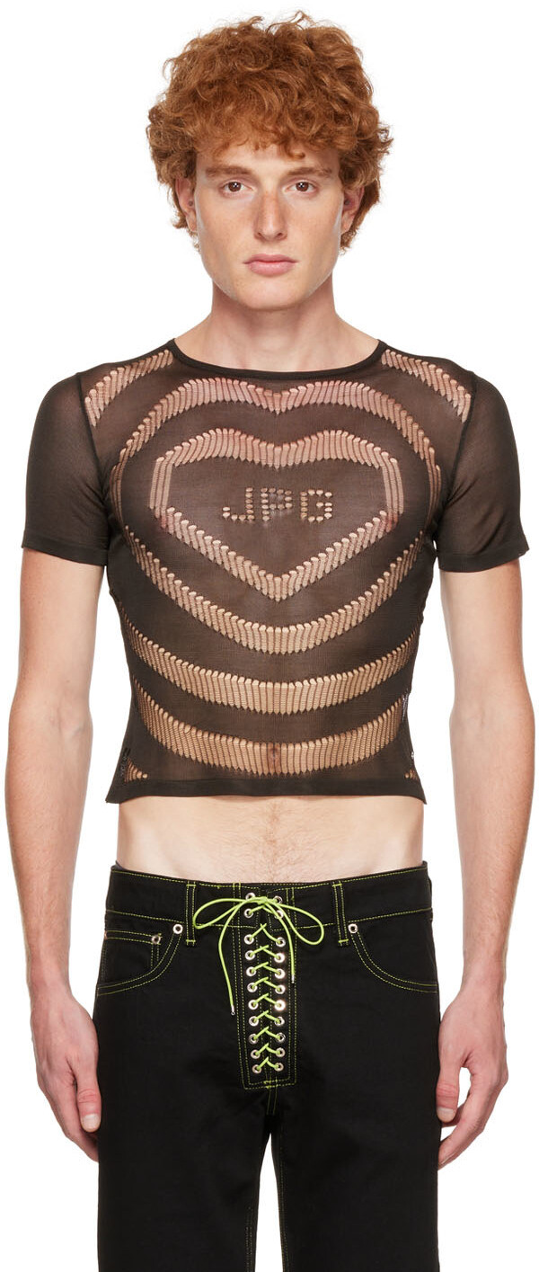 

Черная футболка с ажурным рисунком JPG Heart Jean Paul Gaultier