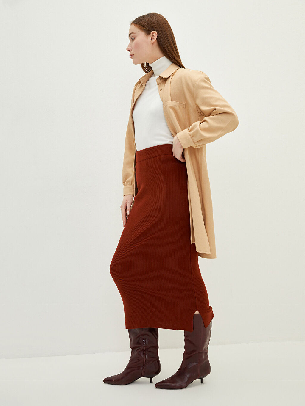 

Однотонная Женская трикотажная юбка с эластичной резинкой на талии LCW Modest