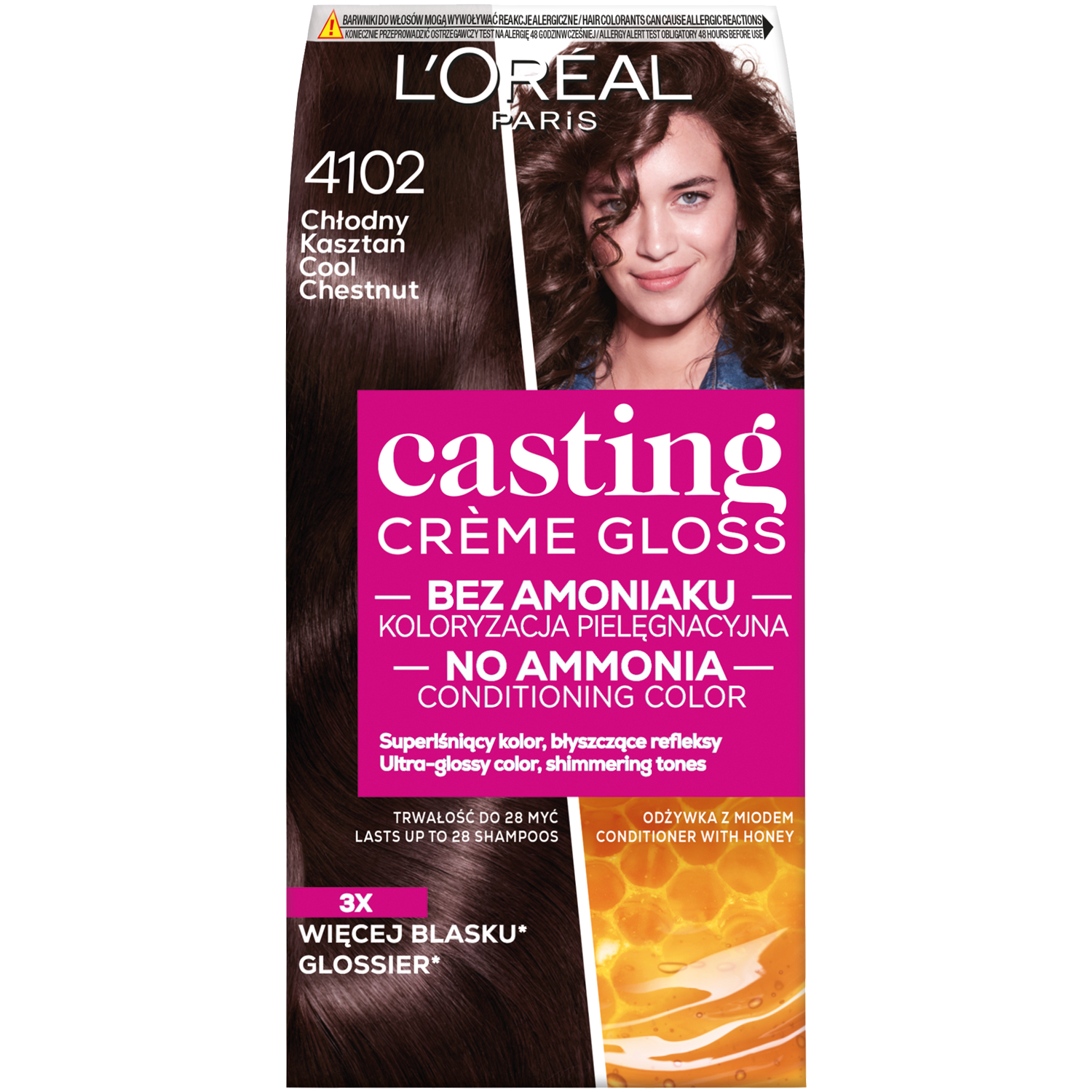 L'Oréal Paris Casting Creme Gloss краска для волос 4102 холодный каштан, 1 упаковка краска для волос холодный каштан casting creme gloss loreal лореаль 254мл тон 4102