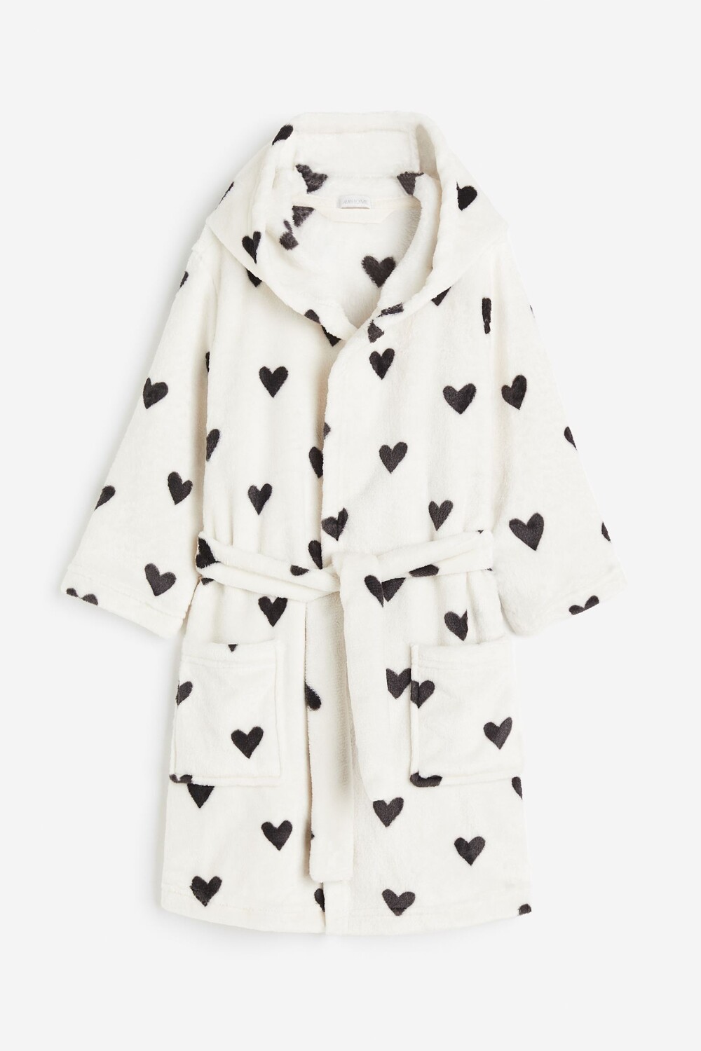 

Халат H&M Home Fleece Hearts, белый/черный