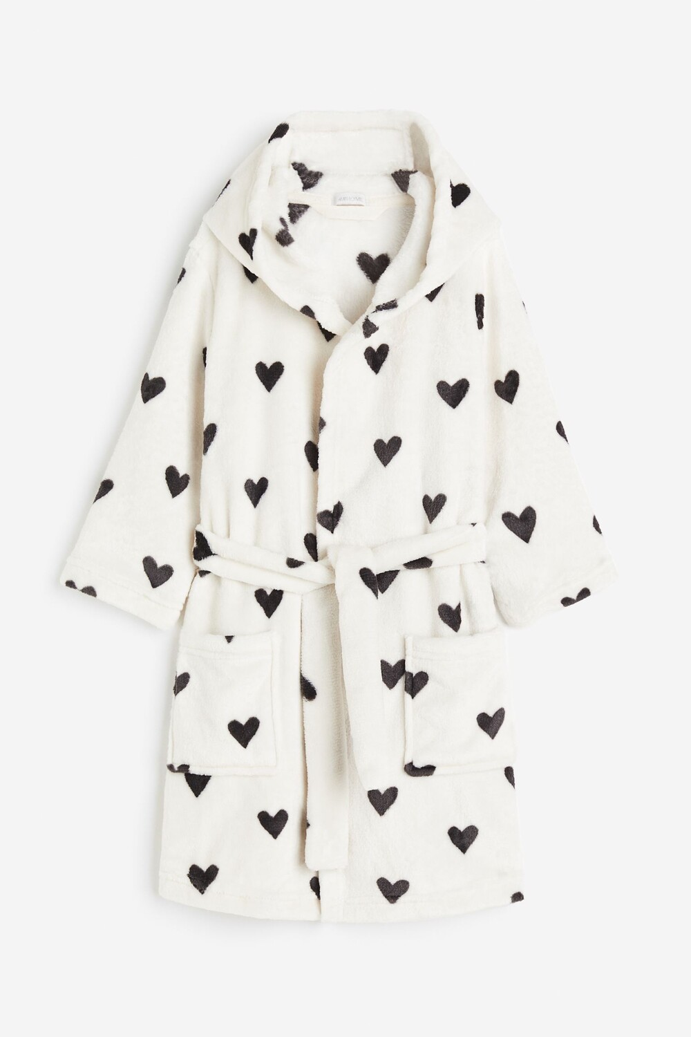 халат ringella пояс в комплекте карманы капюшон размер 116 синий Халат H&M Home Fleece Hearts, белый/черный