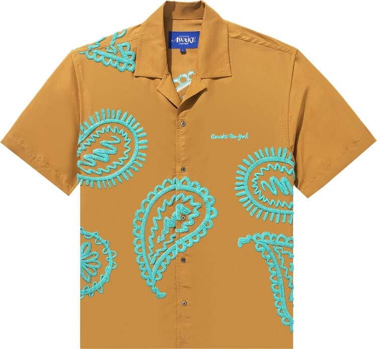 

Рубашка Awake NY Embroidered Paisley Poplin Shirt 'Mustard/Teal', разноцветный