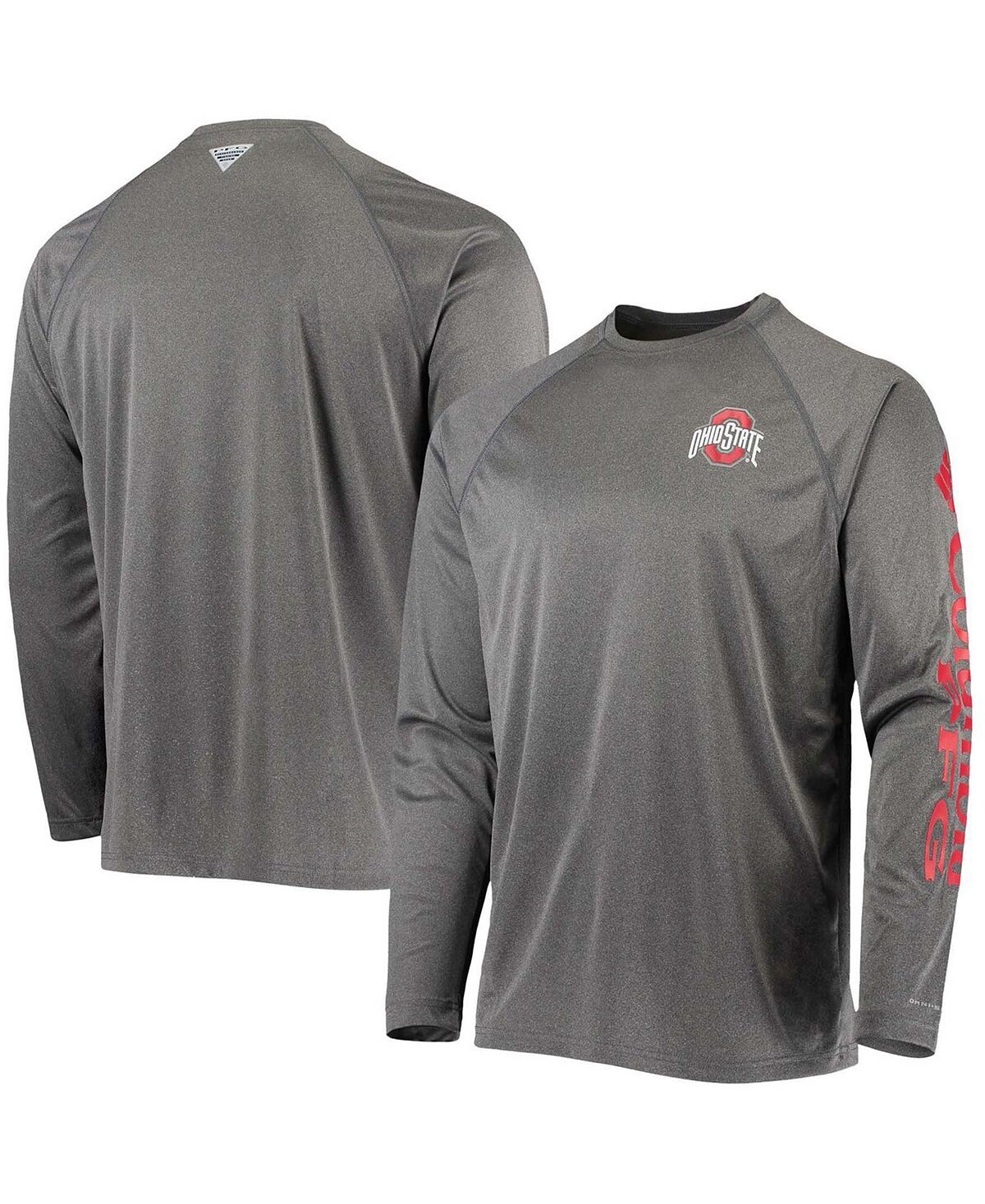 

Мужская футболка с длинными рукавами цвета древесного угля ohio state buckeyes pfg terminal tackle raglan omni-shade Columbia, мульти