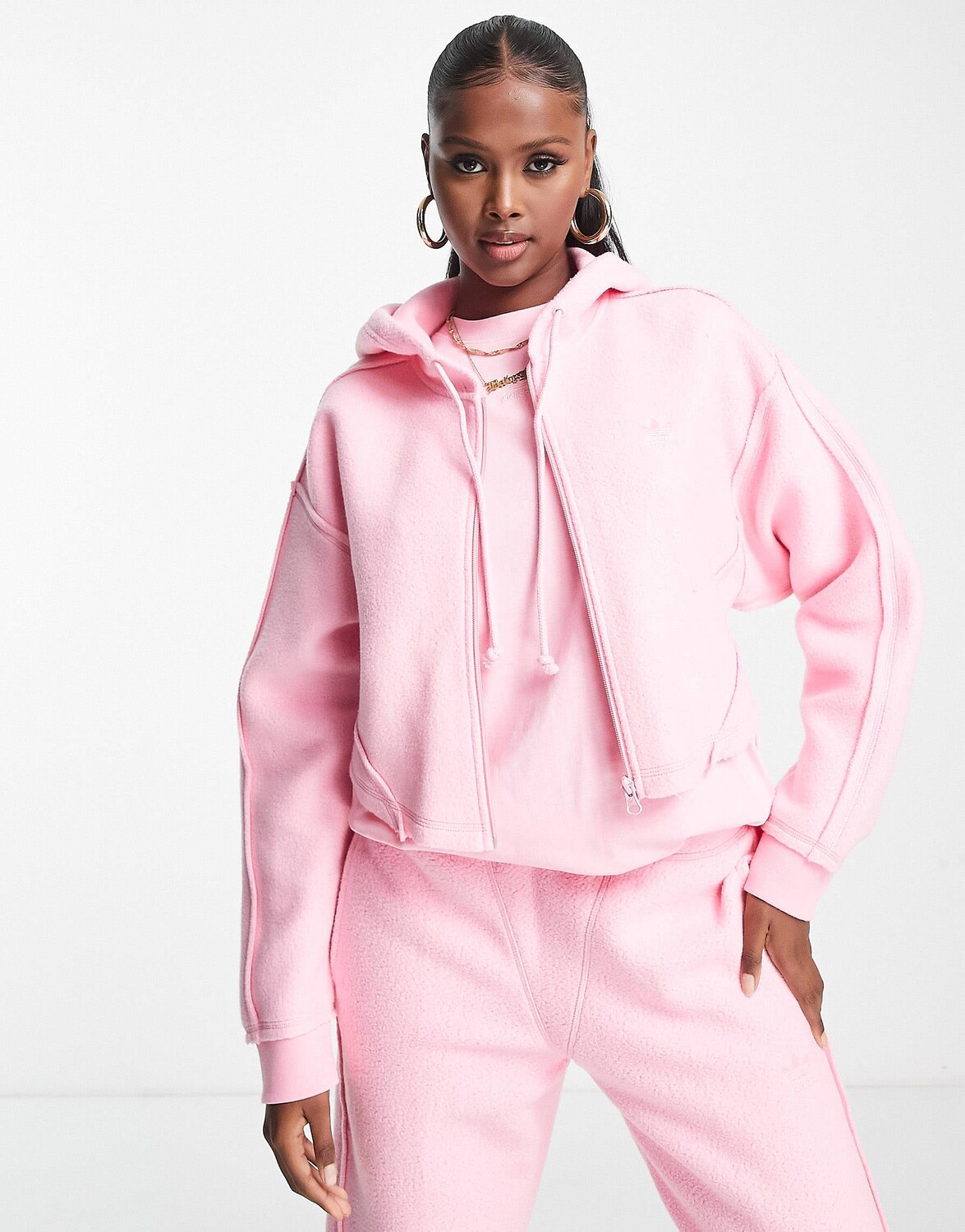 

Худи розового цвета на молнии adidas Originals Luxe Lounge, Розовый