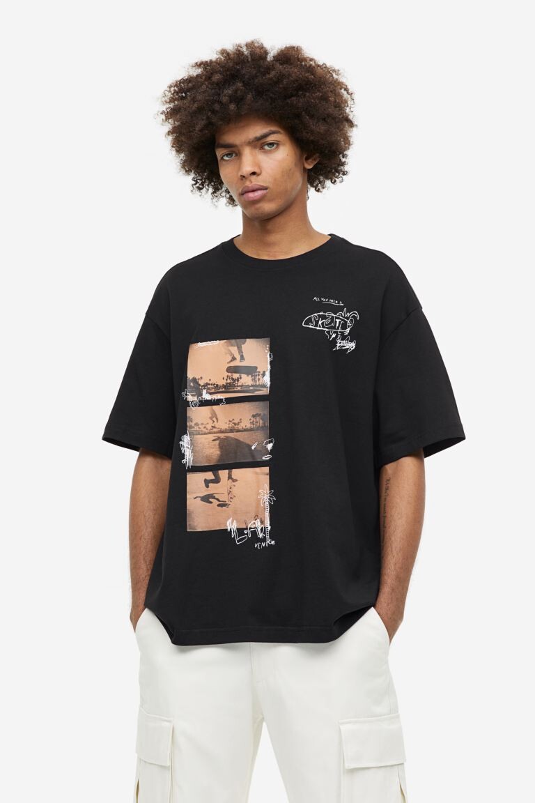 

Футболка свободного кроя с принтом H&M, черный / происходит в лос-анджелесе