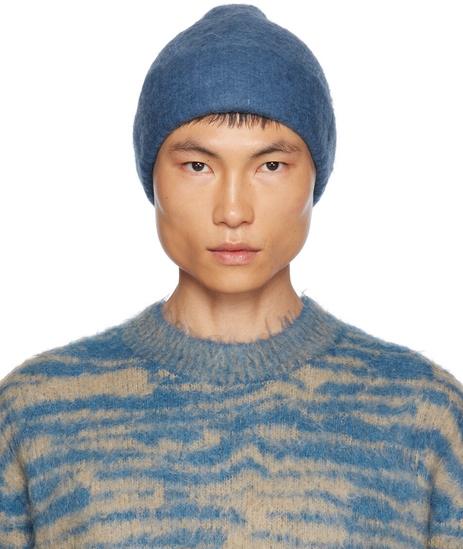 

Синяя шапка-бини из шерстяного мохера, джинсовая Acne Studios