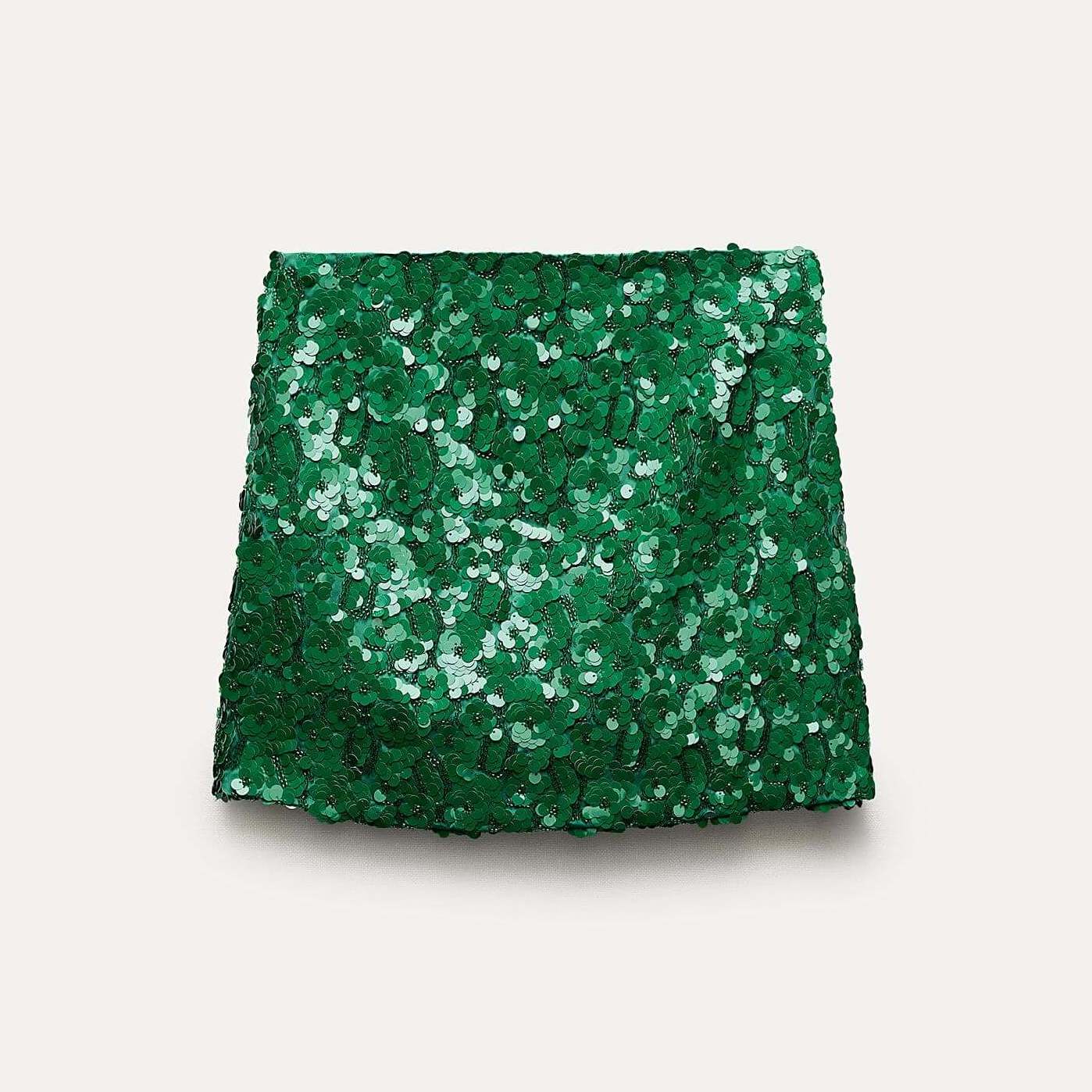 Юбка Zara ZW Collection Short Sequinned, зеленый топ zara short sleeve sequinned knit светло бежевый
