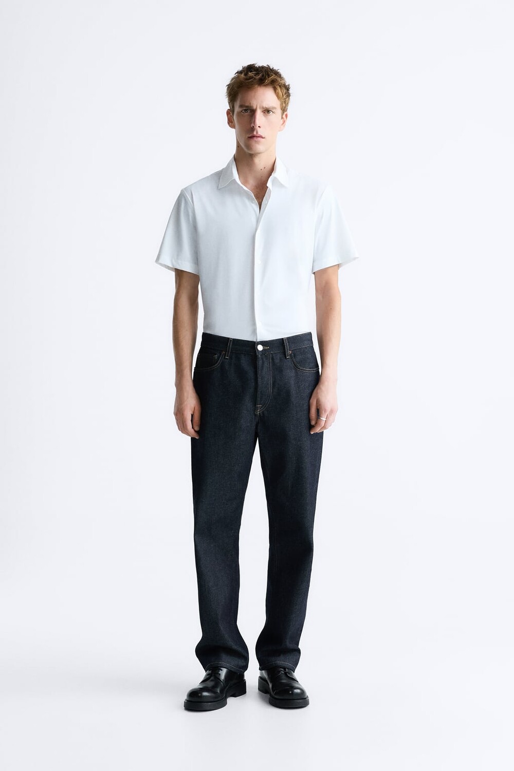 

Эластичная рубашка с короткими рукавами ZARA, белый