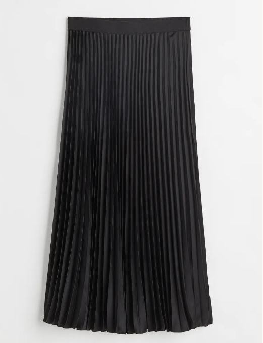 Юбка H&M Pleated, черный атласные юбки шелковая драпированная длинная плиссированная юбка блестящая элегантная трапециевидная юбка до середины икры с поясом роз