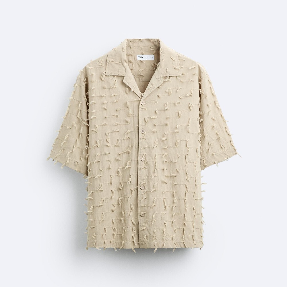 Рубашка Zara Frayed Jacquard, светло-коричневый