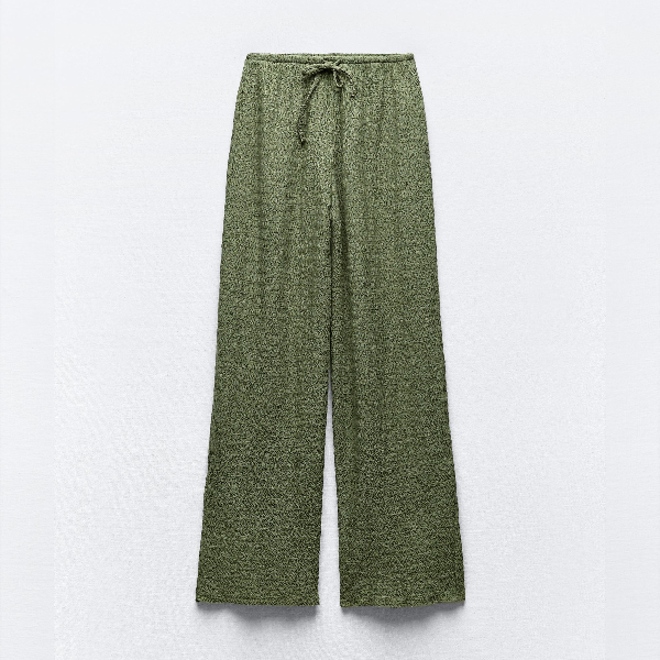 Брюки Zara Textured Voluminous, зеленый брюки zara textured chino синий