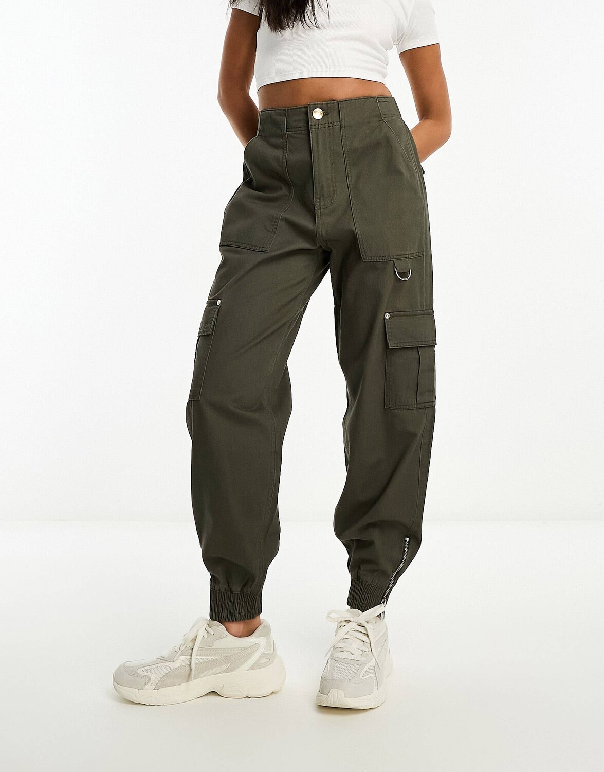 

Брюки-карго River Island Cuffed With Zip Detail, хаки