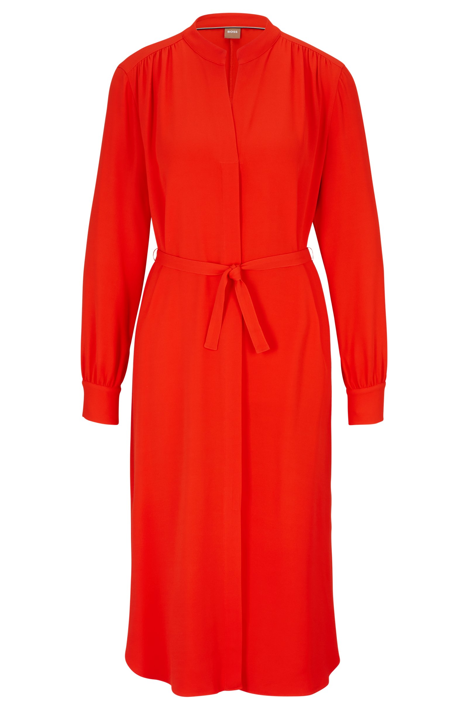 Платье Boss Belted With Collarless V Neckline And Button Cuffs, оранжевый блестящее бальное платье трапеция с аппликацией из бисера вечернее платье с v образным вырезом длинными рукавами и поясом вечерние официа