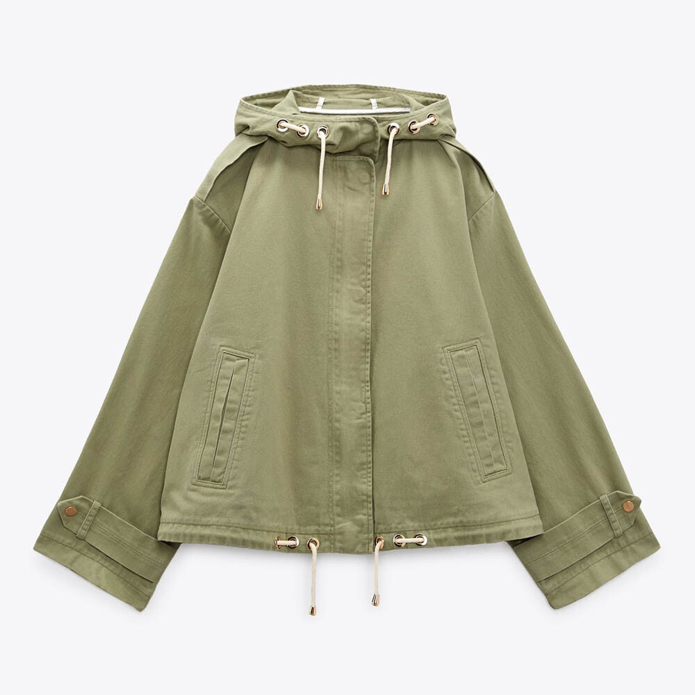 

Куртка Zara Cotton Hooded, светлый хаки