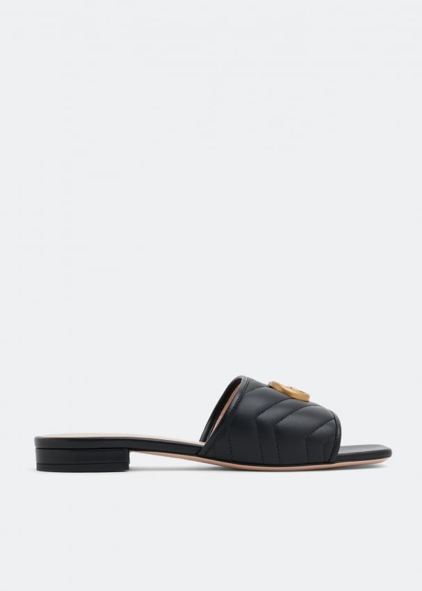 сандалии gucci platform slide sandals бежевый Сандалии GUCCI Double G slide sandals, черный